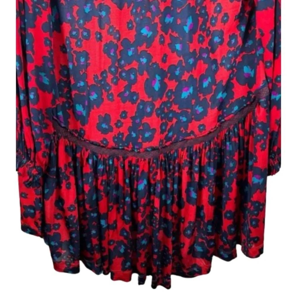 Free People Merlot Combo Love Letter Red & Blue Floral Dress Size Small